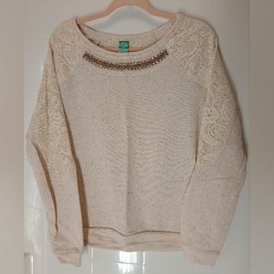 Pssst Women's Lace and Gem Collar Detail Pullover Sweatshirt